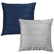 Kit 2 Almofadas Luxo Veludo Drapeadas Azul Com Areia 45x45