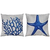 Kit 2 Almofadas Praia Coral Cavalo Concha Timão Linho 45x45
