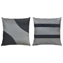 Kit 2 Almofadas Tecido Linho Bouclé Chumbo Renda Prata 45x45