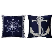 Kit 2 Almofadas Veludo Barco Âncora Timão Hotel Praia 45x45