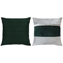 Kit 2 Almofadas Veludo Drapeadas Verde Escuro E Areia 45x45