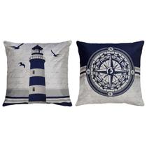 Kit 2 Almofadas Veludo Mar Farol Concha Cavalo Estrela 50x50