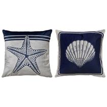 Kit 2 Almofadas Veludo Mar Farol Concha Cavalo Estrela 50x50