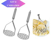 KIT 2 Amassador Batatas Espremedor Manual Legumes Multiuso Aço Inox Cozinha Multiuso