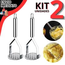 Kit 2 Amassador Espremedor De Batatas Legumes Aço 100 Inox Resistente Utensílio De Cozinha