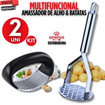 Kit 2 Amassador espremedor de batatas legumes purê em aço inox Amassador de Alho Casa Cozinha Bar Kit 2 Amassador espremedor de batatas legumes purê em aço inox Amassador de Alho Casa Cozinha Bar