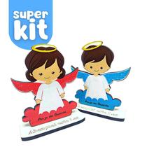 Kit 2 Anjinho Da Guarda Anjo Infantil Azul Para Meninos 13cm - Divinário