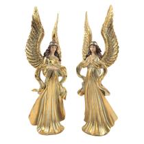 Kit 2 Anjo Decorativo Dourado Luxo Estatueta Angelical Resin