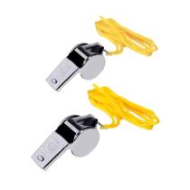 Kit 2 Apitos Profissionais De Metal E Corda Som Forte Para Esporte, Juiz, Árbitro, Treino, Segurança