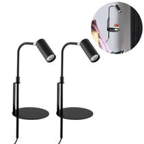 Kit 2 Arandela Articulada Prateleira Preto Interruptor Lup88