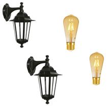 Kit 2 Arandela Colonial Rústica Alumínio Preta com Lâmpadas Filamento Taschibra