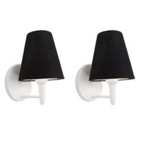 Kit/2 Arandela Cone Md-2004 Base Branco Cúpula em Tecido 14/14x07cm Preto - Bivolt Kit/2 Arandela Cone Md-2004 Base Branco Cúpula em Tecido 14/14x07cm Preto - Bivolt