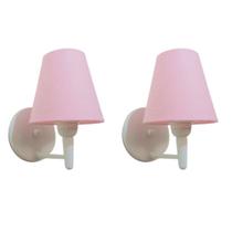 Kit/2 Arandela Cone Md-2004 Base Branco Cúpula em Tecido 14/14x07cm Rosa Tela - Bivolt Kit/2 Arandela Cone Md-2004 Base Branco Cúpula em Tecido 14/14x07cm Rosa Tela - Bivolt