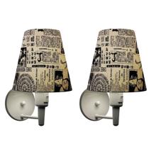 Kit/2 Arandela Cone Md-2013 Branco C/ Inter Liga e Desl Cúpula em Tecido Ny-Jornal - Bivolt