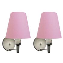 Kit/2 Arandela Cone Md-2013 Branco C/ Inter Liga e Desl Cúpula em Tecido Rosa Bebê - Bivolt