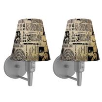 Kit/2 Arandela Cone Md-2013 Cinza C/ Inter Liga e Desl Cúpula em Tecido Ny-Jornal - Bivolt