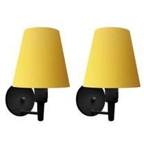 Kit/2 Arandela Cone Md-2013 Preto C/ Inter Liga e Desl Cúpula em Tecido Amarelo - Bivolt