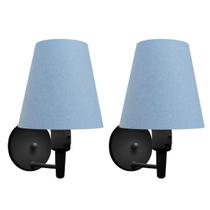 Kit/2 Arandela Cone Md-2013 Preto C/ Inter Liga e Desl Cúpula em Tecido Azul Bebê - Bivolt