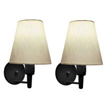 Kit/2 Arandela Cone Md-2013 Preto C/ Inter Liga e Desl Cúpula em Tecido Linho Bege - Bivolt