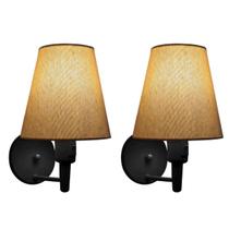 Kit/2 Arandela Cone Md-2013 Preto C/ Inter Liga e Desl Cúpula em Tecido Palha - Bivolt