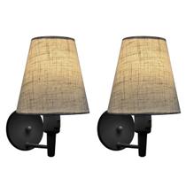 Kit/2 Arandela Cone Md-2013 Preto C/ Inter Liga e Desl Cúpula em Tecido Rustico Bege - Bivolt