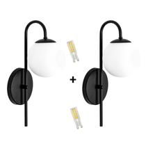 Kit 2 Arandela Curva Globo 12 Preto Fosco Com Led 5w 6500k Kit 2 Arandela Curva Globo 12 Preto Fosco Com Led 5w 6500k