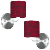 Kit 2 Arandela De Cupula Cilíndrica Floral Vermelho