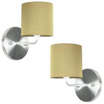 Kit 2 Arandela De Cupula Cilíndrica Shantung Dourado