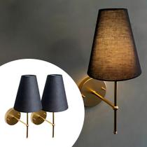 Kit 2 Arandela de Parede aluminio e bivolt Dourado Com Cúpula Algodão Preto Ref 05 Kit 2 Arandela de Parede aluminio e bivolt Dourado Com Cúpula Algodão Preto Ref 05