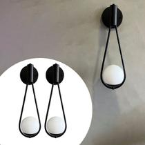 Kit 2 Arandela de Parede Gota Preto de aluminio e bivolt Com Vidro Globo 12CM