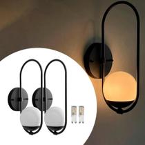 Kit 2 Arandela De Parede Moderna Oval Com Globo de vidro 12cm Com Lâmpada branco quente Decoração casa sala quarto lavabo Kit 2 Arandela De Parede Moderna Oval Com Globo de vidro 12cm Com Lâmpada branco quente Decoração casa sala quarto lavabo