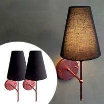 Kit 2 Arandela de Parede Rose gold de aluminio e bivolt Com Cúpula Algodão Preto Ref 05 Kit 2 Arandela de Parede Rose gold de aluminio e bivolt Com Cúpula Algodão Preto Ref 05