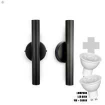 Kit 2 Arandela de Parede Slim Palito - Preto + LED GU10