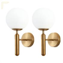 Kit 2 Arandela Dourada Interna Sala Globo Vidro Branco E27 Kit 2 Arandela Dourada Interna Sala Globo Vidro Branco E27