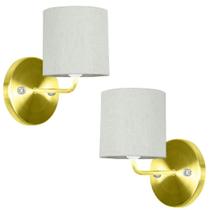 Kit 2 Arandela Dourado De Cupula Cilíndrica Linho Claro Kit 2 Arandela Dourado De Cupula Cilíndrica Linho Claro