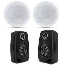 Kit 2 Arandela Gesso Teto +2 Caixa Parede Som Ambiente 55w