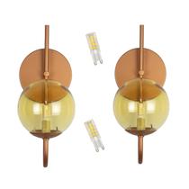 Kit 2 Arandela Globo Ambar 12 Jabuticaba Cobre Fosco C/Led