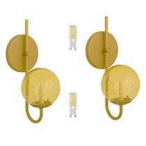 Kit 2 Arandela Globo Ambar 12 Jabuticaba Dourado Fosco C/Led Kit 2 Arandela Globo Ambar 12 Jabuticaba Dourado Fosco C/Led