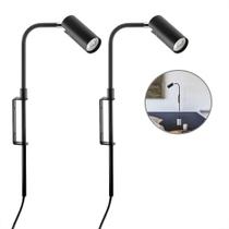 Kit 2 Arandela Interna Preto Articulada Cabeceira Plug Lup87