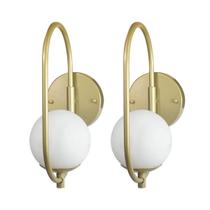 Kit 2 Arandela Online Dourado Globo Vidro Branco + Led 5W