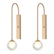 Kit 2 Arandela Parede Globo Duplo Vidro Retangular Champagne