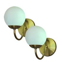 Kit 2 Arandela parede haste curva , metal dourado vidro opalino fosco