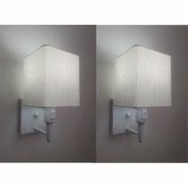 Kit/2 Arandela Quadrada Md-2019 Branco C/ Inter Liga e Desl Cúpula em Tecido Linho Bege - Bivolt