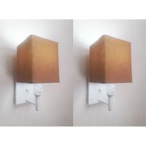 Kit/2 Arandela Quadrada Md-2019 Branco C/ Inter Liga e Desl Cúpula em Tecido Palha - Bivolt