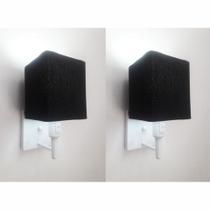 Kit/2 Arandela Quadrada Md-2019 Branco C/ Inter Liga e Desl Cúpula em Tecido Preto - Bivolt Kit/2 Arandela Quadrada Md-2019 Branco C/ Inter Liga e Desl Cúpula em Tecido Preto - Bivolt