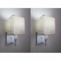 Kit/2 Arandela Quadrada Md-2019 Branco C/ Inter Liga e Desl Cúpula Rustico Bege - Bivolt