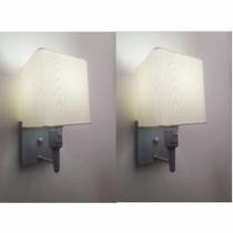 Kit/2 Arandela Quadrada Md-2019 Cinza C/ Inter Liga e Desl Cúpula em Tecido Algodão Crú - Bivolt