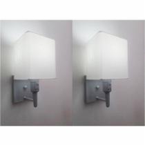 Kit/2 Arandela Quadrada Md-2019 Cinza C/ Inter Liga e Desl Cúpula em Tecido Branco - Bivolt