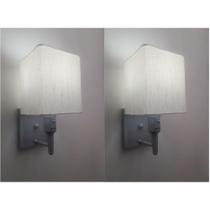 Kit/2 Arandela Quadrada Md-2019 Cinza C/ Inter Liga e Desl Cúpula em Tecido Linho Bege - Bivolt