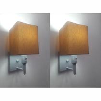 Kit/2 Arandela Quadrada Md-2019 Cinza C/ Inter Liga e Desl Cúpula em Tecido Palha - Bivolt